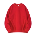 Bright red crewneck sweatshirt in a loose fit with ribbed cuffs and hem, flat-lay view - Red