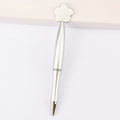Silver metal pen featuring a delicate flower top design on a clean white background - Flower / Silver