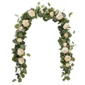 Artificial eucalyptus garland with pink roses for wedding arches, set of two pieces - 1.8m / Champagne