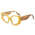Bright yellow cat-eye sunglasses featuring marble-textured temples and clear lenses - Yellow Frame