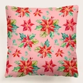 Funda de cojín navideña rosa con motivos de flor de pascua roja y acebo verde - Estilo 29-Ilustración de flor de pascua / 45x45 cm