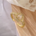 Anello geometrico placcato oro con zircone rettangolare e cristalli scintillanti - Aperto Regolabile / Stile rettangolare dorato con zircone bianco (13834)