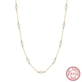 Halskette aus S925 Sterlingsilber mit natürlichen weißen Süßwasserperlen in Gold-Optik - 925er Silber / 14K Vergoldet