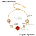 Detailed view of golden stainless steel bracelet with red glass stones and zircon accents - 16+5cm / Red Zirconia Bracelet