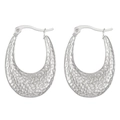 Silver hammered irregular square earrings in stainless steel with a unique texture - Steel Color Hammered Oval Teardrop (N-464)