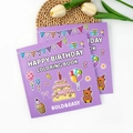 Two purple Bold & Easy Happy Birthday coloring books with cute bear and cake illustrations - Happy Birthday (TS04-Happy Birthday)