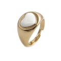 Detailed view of an adjustable gold-plated heart ring with white enamel finish - White Heart (CR010132 White DX)