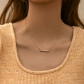 Minimalist 18K gold brass necklace with a zircon-encrusted rectangular bar pendant - 18K Gold