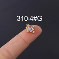 Gold moonstone stud earring with four crystals held on finger for size reference - Oval Gemstone Style (HSPJ310-4#G)