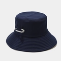 Detail of navy blue cotton bucket hat with rhinestone pin and parallel stitching - Navy Blue