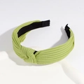 Cross-knot wide headband in light green ribbed fabric for a stylish summer hair look - Light Green