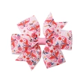 Pink ribbon bow hair clip for children with colorful butterfly and floral daisy prints - Multicolor Floral