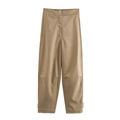 Women's summer khaki casual trousers with elastic waist and stylish straight leg cut - Khaki Pants