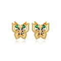 Gold-plated butterfly stud earrings set with colorful zircon crystals on white background - Four-Color Gradient Zircon Butterfly (Style 6)