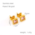 Boucles d'oreilles carrées en zircon rose et acier inoxydable plaqué or 18 carats - Zircone Rose