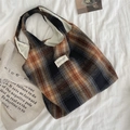Classic plaid tote bag in brown and orange wool fabric with large capacity design - Orange and Black Plaid