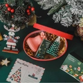 Christmas candle gift set with pink bell and green tree in a red oval festive box - Pink Bell/Cedar Combo