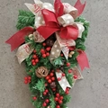 Handmade 60cm Christmas teardrop swag with red berries, pine needles, and festive bells - 60cm Simplified American Teardrop Swag