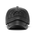 Gorra de béisbol en cuero sintético negro con acolchado de diamantes y forro de felpa - Negro
