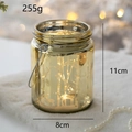 Gold glass Christmas candle holder with forest deer pattern and LED lights, 11cm high - Large / Gold