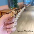 Elegant 7.5cm gold metal hair claw clip with white pearls for women's hairstyles - Straight Pearl