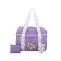 Purple JK style tote bag with heart-shaped clear window and plush bear pendant accessory - Purple with Bear Pendant