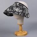 Chapeau de soleil pour femme à large bord avec imprimé à l'encre de style chinois - M(56-58cm) / Noir