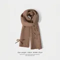 Dunkelbrauner Strickschal mit drei 3D-Schleifen und weicher Kaschmir-Haptik 160x22cm - 160x22cm / Hellbraun