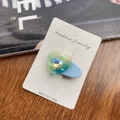 Blue heart-shaped acetate hair clip with sparkling gemstone for girls and women - Metallic Green