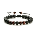 Verstellbares 8mm Tigerauge und Lava-Stein Energie-Armband für Paare im Doppelpack - Rotes Tigerauge + Lava Geflochten