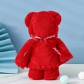 Red coral fleece bear towel shaped gift with Just for you ribbon and blue fan decor - Big Red Bear (without Packaging) / 30*30cm