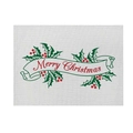 Detail of Christmas linen placemat with Merry Christmas print and holly leaf patterns - CD092-6 Holly Leaves