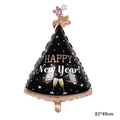 Ballon Happy New Year noir 83x49cm avec verres de champagne et motifs étoiles dorées - Chapeau de Fête du Nouvel An Or Rose