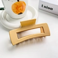Matte mustard yellow rectangular hollow hair claw clip for elegant updo hairstyles - 10.5cm / Nude