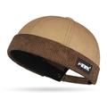 Retro khaki and brown patchwork corduroy docker hat with FEWK rubber logo patch - Beige