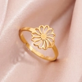 18K gold plated adjustable stainless steel open ring with hollow flower design - Hollow Floral B-Gold (282 Gold)