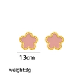Detail view of pink petal flower earrings with golden dots, 13cm size and 3g weight - 711 Pink Shell Stud Earrings
