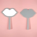 Chic lip-shaped handheld makeup mirror in gray finish with a comfortable handle grip - 12*16 Light Blue