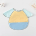 Waterproof baby feeding bib in yellow and blue patchwork with winged short sleeves - Shawl - Yellow Color Blocking / One Size