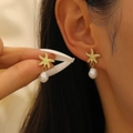 Exquisite gold starfish stud earrings with white pearl pendants in a beach ocean style - Starfish Artificial Pearl Earrings (5398) / Light KC Gold