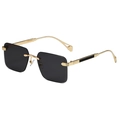 Classic rimless square sunglasses with gold metal temples and dark gray polarized lenses - Gold Frame Grey Lens