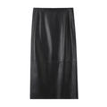 Women's chic black faux leather maxi skirt with seam detailing on a white background - XS / Black Skirt