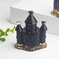 Zwarte hars kristallen kasteel decoratie met gouden glitters voor huis- en kantoordecor - Obsidiaan