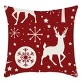 Red Christmas pillow cover featuring white reindeer and snowflake festive patterns - Red Silhouette Reindeer Snowflake