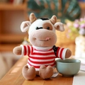 Adorable stuffed cow plush toy wearing a red and white striped sweater mascot doll - 30cm / Red and White Striped Sweater