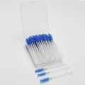 Disposable blue spiral eyelash brushes with glitter handles in a portable clear storage case - Crystal Handle Blue Bristles