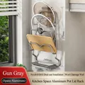 Space aluminum wall mount pot lid rack and cutting board holder in gun grey finish - 3-Tier (With Drip Tray) / Gunmetal