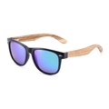 Lunettes de soleil ovales noires avec verres bleus dégradés et branches en bois naturel - Branches en Bois de Zèbre Verres Polarisés Miroir Vert