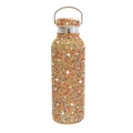 Insulated 17oz vacuum tumbler with colorful rhinestones and metal handle on white background - Multi-color Gold