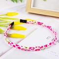 Floral print hairband with pink flowers and green leaves on white fabric wrap - White with Pink Flowers